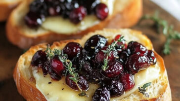 Crispy Crostini with Balsamic Roasted Cranberries and Creamy Brie